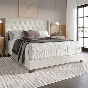 Glamorous Upholstered Wingback Bed