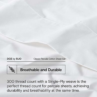 Doz 100% Long Staple Cotton Sheet Set, Classic Percale, Hotel Cool Crisp, Breathable, Durable