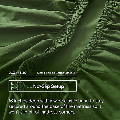 Doz 100% Long Staple Cotton Sheet Set, Classic Percale, Hotel Cool Crisp, Breathable, Durable