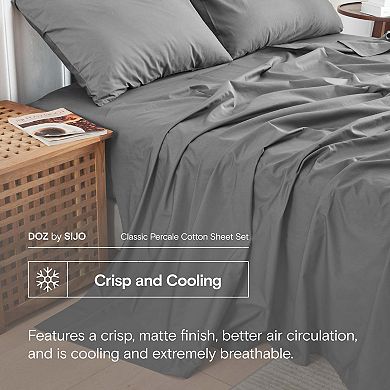 Doz 100% Long Staple Cotton Sheet Set, Classic Percale, Hotel Cool Crisp, Breathable, Durable