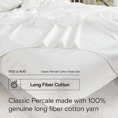 Doz 100% Long Staple Cotton Sheet Set, Classic Percale, Hotel Cool Crisp, Breathable, Durable