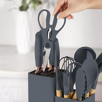 QuickBite Premium 19-Piece Cooking Utensils and Knife Block Set with Mini Cutting Board