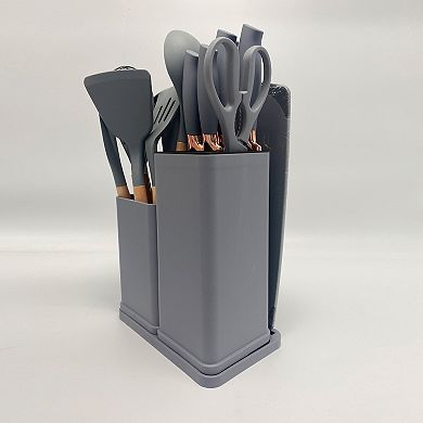 QuickBite Premium 19-Piece Cooking Utensils and Knife Block Set with Mini Cutting Board