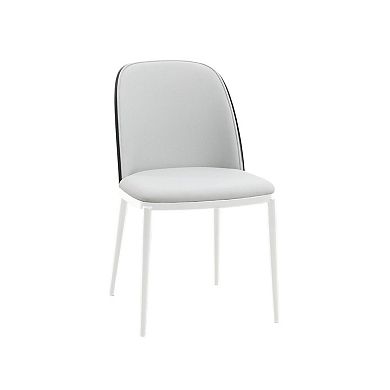 Leisuremod Tule 7-piece Dining Set In White Steel With 6 Upholstered Seat Chairs And 71" Oval Table