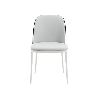 Leisuremod Tule 7-piece Dining Set In White Steel With 6 Upholstered Seat Chairs And 71" Oval Table