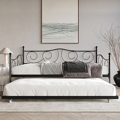 Minimalist Twin Size Metal Daybed With Trundle