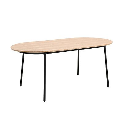 Leisuremod Tule 7-piece Dining Set In Steel With 6 Upholstered Seat Chairs And 71" Oval Table