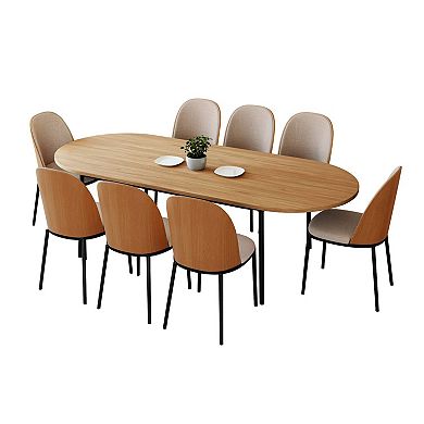 Leisuremod Tule 9-piece Dining Set In Steel With 8 Upholstered Seat Chairs And 83" Oval Table