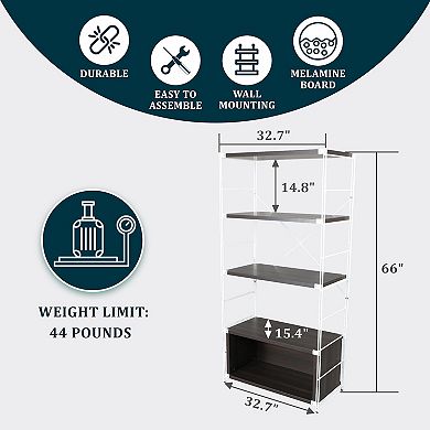 Leisuremod Brentwood Bookcase With White Powder Coated Steel Frame And Melamine Board Shelves