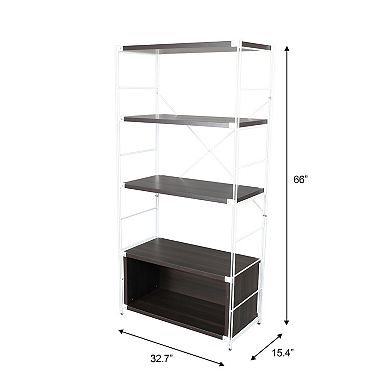 Leisuremod Brentwood Bookcase With White Powder Coated Steel Frame And Melamine Board Shelves