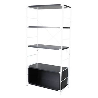 Leisuremod Brentwood Bookcase With White Powder Coated Steel Frame And Melamine Board Shelves
