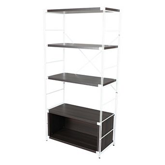 Leisuremod Brentwood Bookcase With White Powder Coated Steel Frame And Melamine Board Shelves