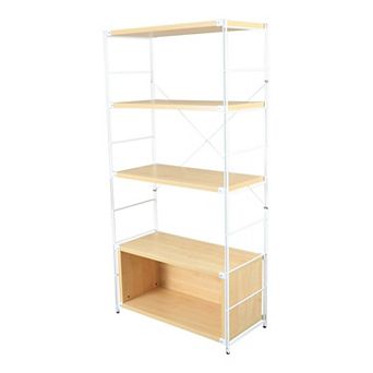 Leisuremod Brentwood Bookcase With White Powder Coated Steel Frame And Melamine Board Shelves