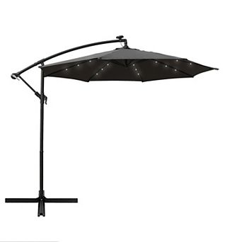 LeisureMod Willry Outdoor 10 Ft Cantilever Hanging Patio Umbrella With Solar Power LED