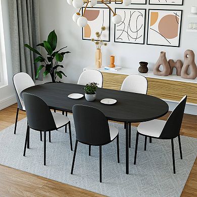 Leisuremod Tule 7-piece Dining Set In Steel With 6 Upholstered Seat Chairs And 71" Oval Table