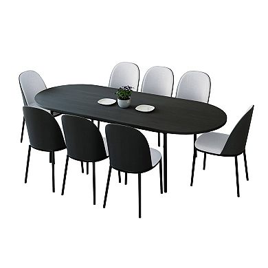 Leisuremod Tule 9-piece Dining Set In Steel With 8 Upholstered Seat Chairs And 83" Oval Table