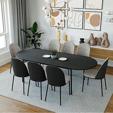 Leisuremod Tule 9-piece Dining Set In Steel With 8 Upholstered Seat Chairs And 83" Oval Table