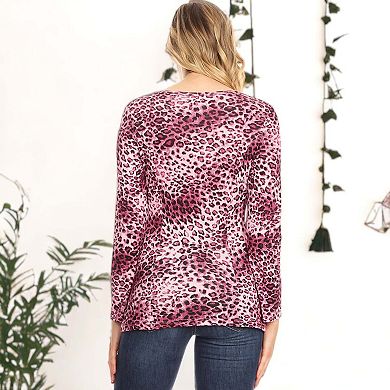 Women's Leopard Print Long-Sleeve T-Shirt