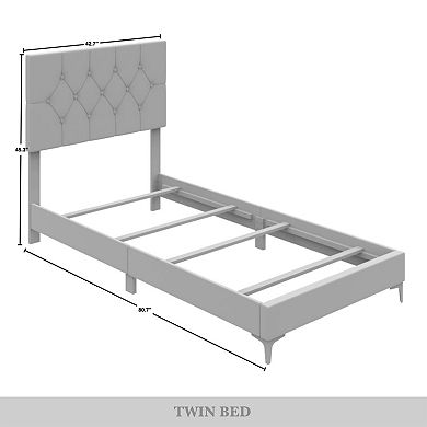 Elegance Twin Size Upholstered Bed With 2 Nightstands In Black Velvet