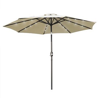 Leisuremod Sierra 9' Outdoor Patio Tilt Market Umbrella With Solar Led Lights