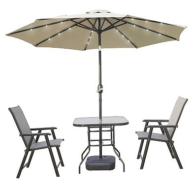 Leisuremod Sierra 9' Outdoor Patio Tilt Market Umbrella With Solar Led Lights
