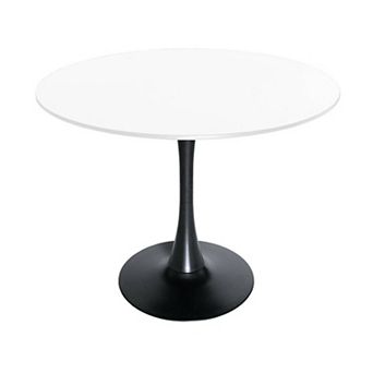 Leisuremod Bristol Modern Round Dining Table With Wood Top And Iron Pedestal Base With Gloss Finish