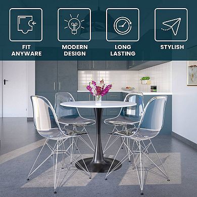 Leisuremod Bristol Modern Round Dining Table With Wood Top And Iron Pedestal Base With Gloss Finish