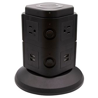 ZTECH Power Strip Tower with Wireless Charger - 6 Outlets, 4 USB Ports, 6ft Cable