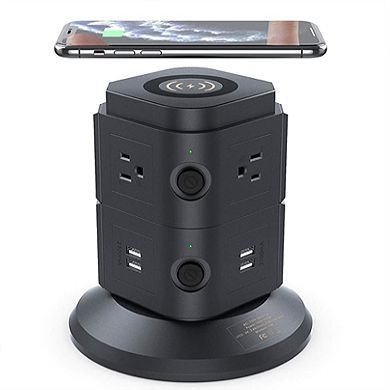 ZTECH Power Strip Tower with Wireless Charger - 6 Outlets, 4 USB Ports, 6ft Cable
