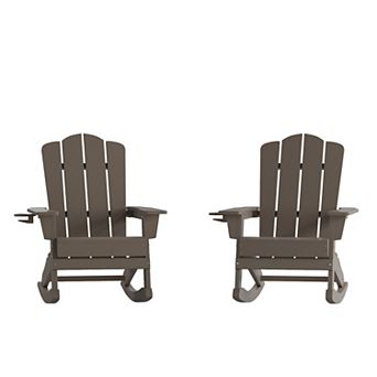 Merrick Lane All-Weather Rocking Adirondack Chair with Swiveling Cupholder