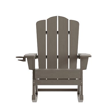 Merrick Lane All-Weather Rocking Adirondack Chair with Swiveling Cupholder