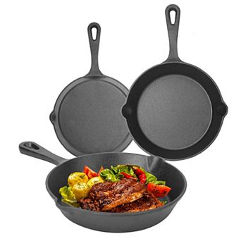 3 pc Cast Iron Skillet Set Pre-Seasoned 6/8/10 in Non-Stick Oven Safe Frying Pans for Cooking