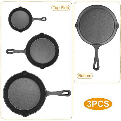 3Pcs Cast Iron Skillet Set Pre-Seasoned 6/8/10in Non-Stick Oven Safe Frying Pans for Cooking
