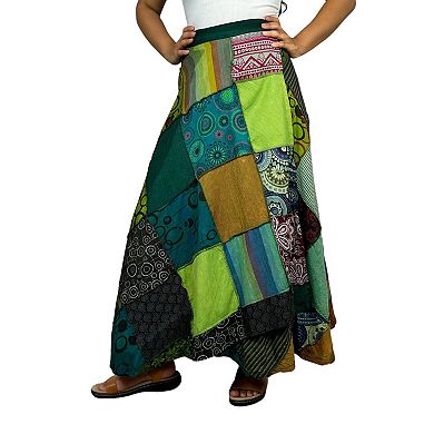 Agan Traders Women's Bohemian Maxi Skirt - Embroidered Floral, Flared Hem, Elastic Waist (Regular & Plus Size)