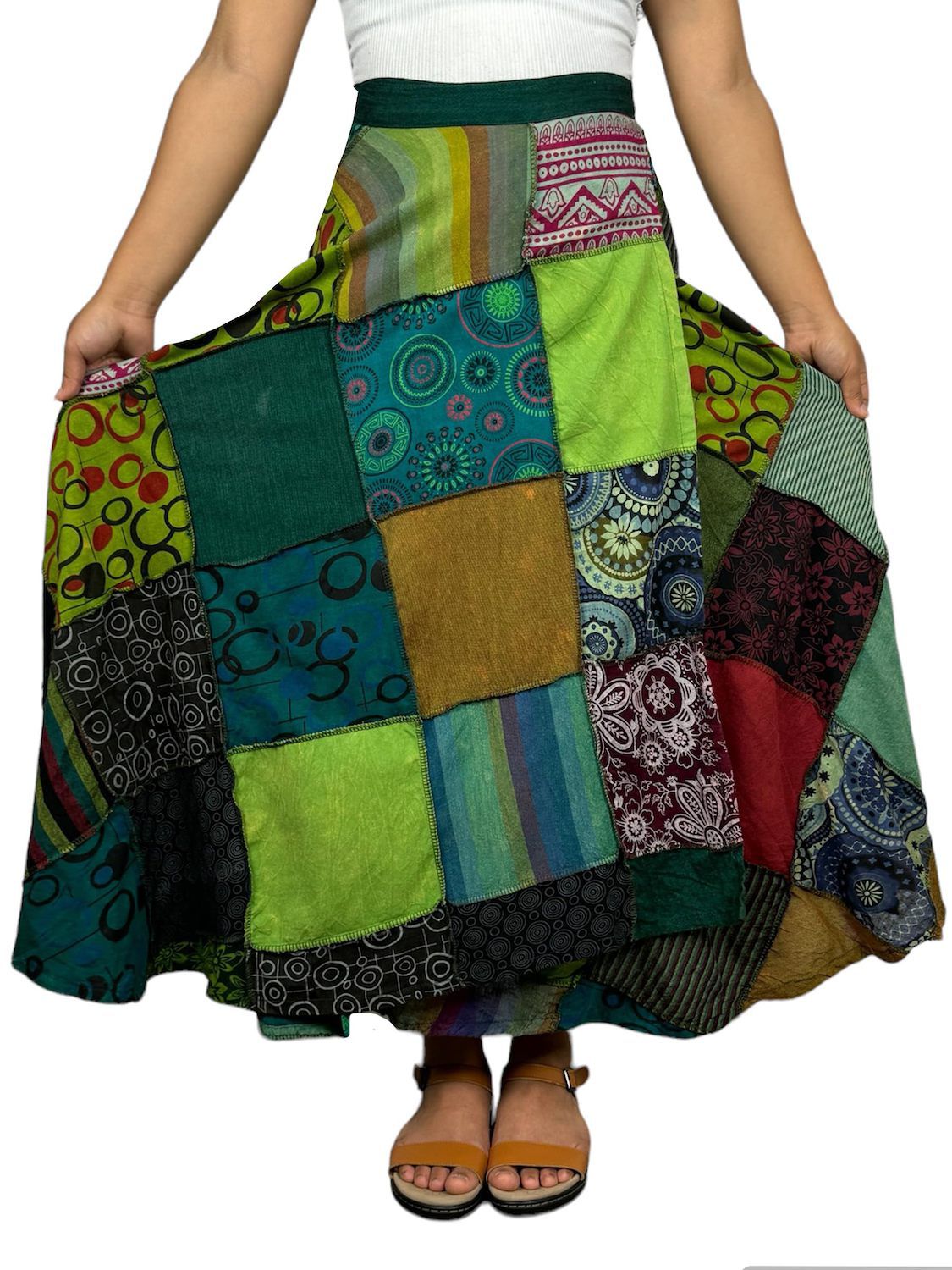 Agan Traders Women's Bohemian Maxi Skirt - Embroidered Floral, Flared Hem, Elastic Waist (Regular & Plus Size) - View #9