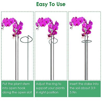 10-Pack 16in Garden Plant Support Stakes Iron Rings for Single Stem Flowers & Vegetables