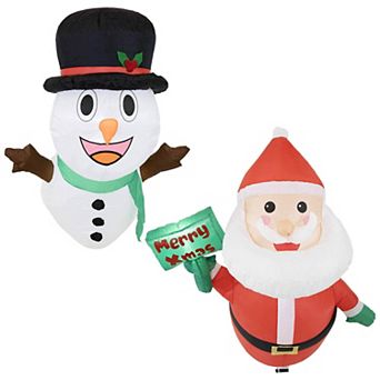 Sunnydaze Santa and Frosty Window Christmas Inflatable with LED Lights