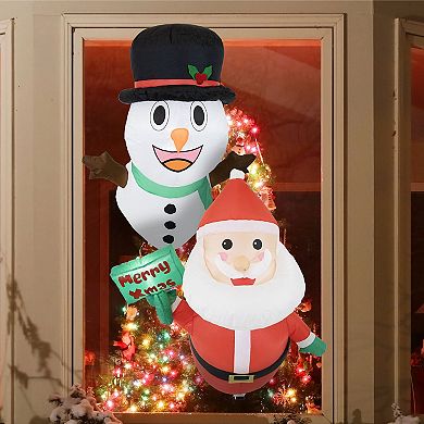Sunnydaze Santa and Frosty Window Christmas Inflatable with LED Lights