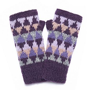 Feelgoodz Women’s Artisan Hand-Knit Jaya Harlequin Wool Half Mitten