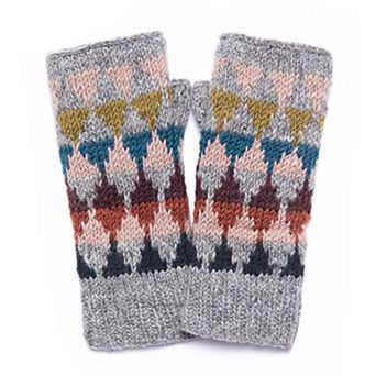 Feelgoodz Women’s Artisan Hand-Knit Jaya Harlequin Wool Half Mitten