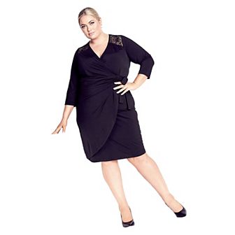 Avenue Women's Plus Size Deanna Wrap Lace Dress