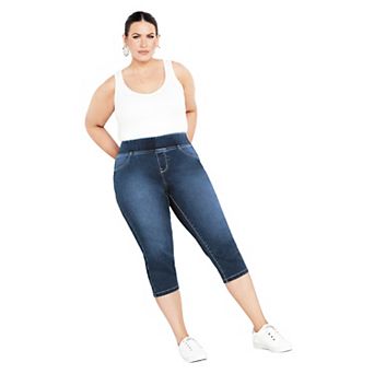 Avenue Women's Plus Size Butter Denim Pull On Crop Jean