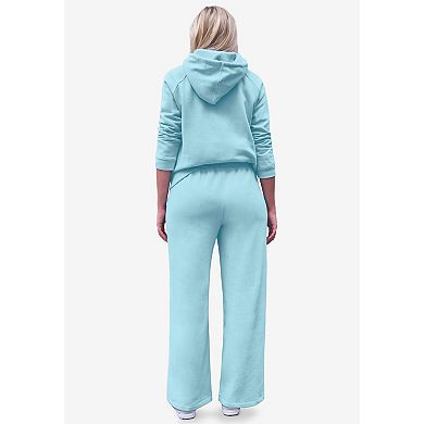 ellos Plus Size Wide Leg Fleece Sweatpant With Drawstring Waist