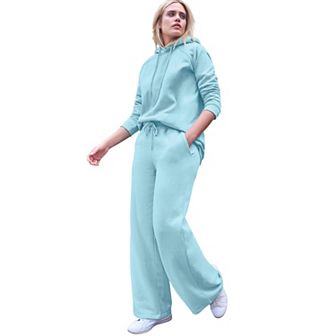 ellos Plus Size Wide Leg Fleece Sweatpant With Drawstring Waist