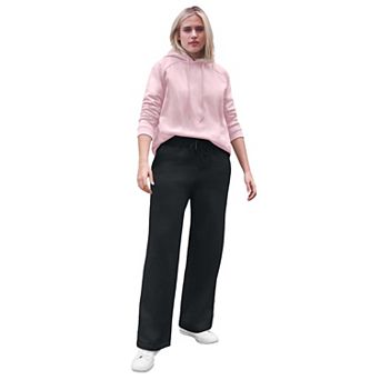 ellos Plus Size Wide Leg Fleece Sweatpant With Drawstring Waist