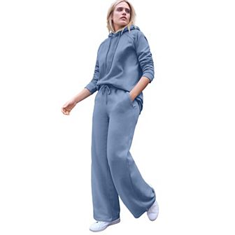 ellos Plus Size Wide Leg Fleece Sweatpant With Drawstring Waist