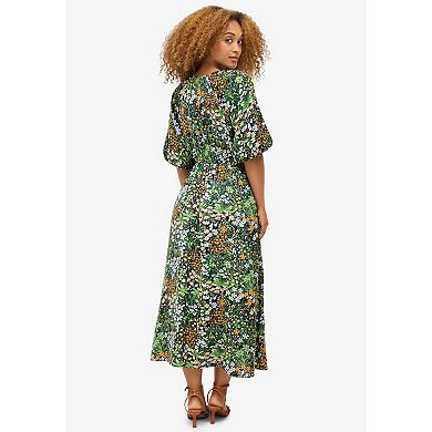 ellos Plus Size Satin Keyhole Empire Midi Dress