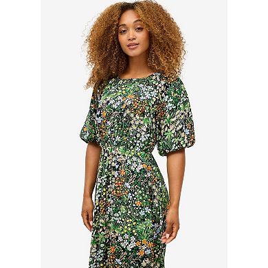 ellos Plus Size Satin Keyhole Empire Midi Dress