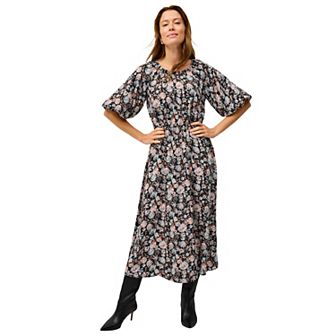 ellos Plus Size Satin Keyhole Empire Midi Dress