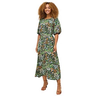ellos Plus Size Satin Keyhole Empire Midi Dress